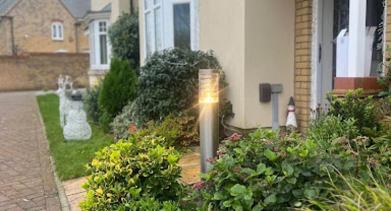 A photo of an outdoor light installed by NRG Electrical in Bedford