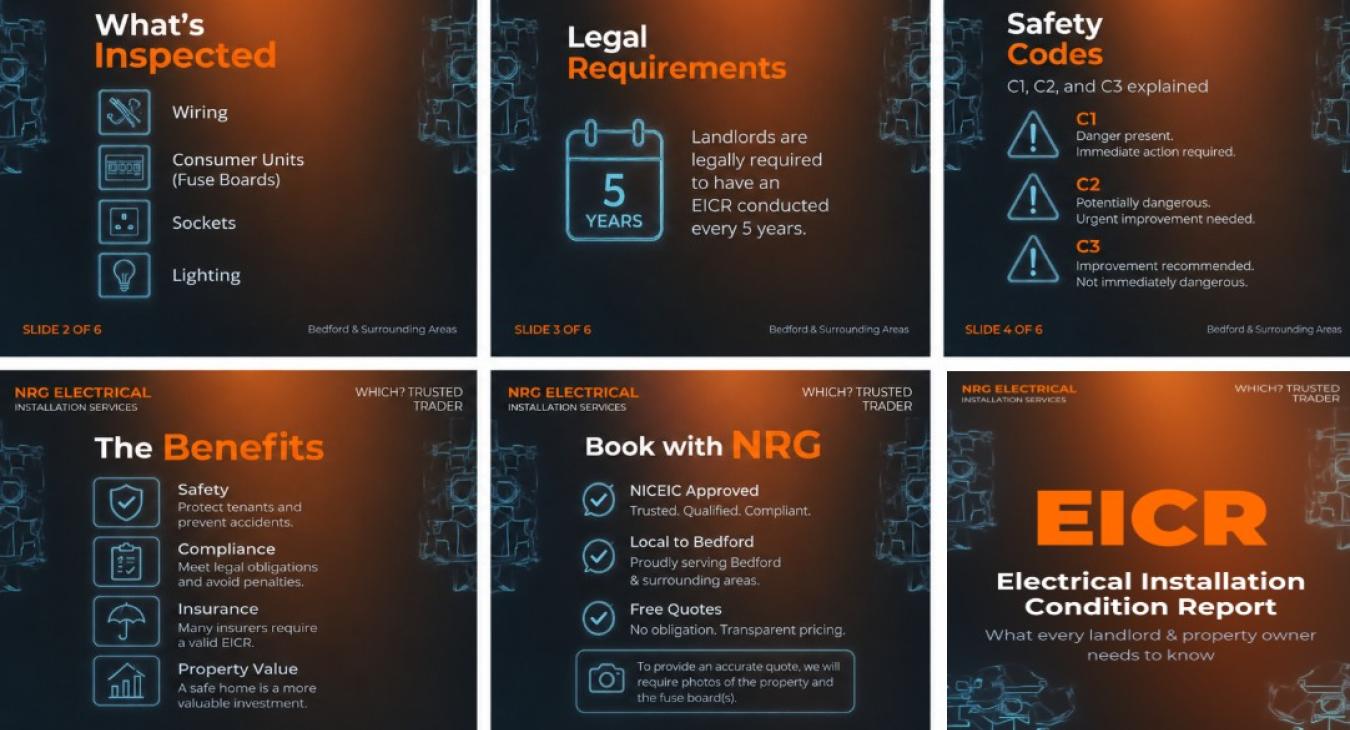 EICR in Bedford and Surrounding Areas – Professional Electrical Safety Checks by NRG Electrical 
